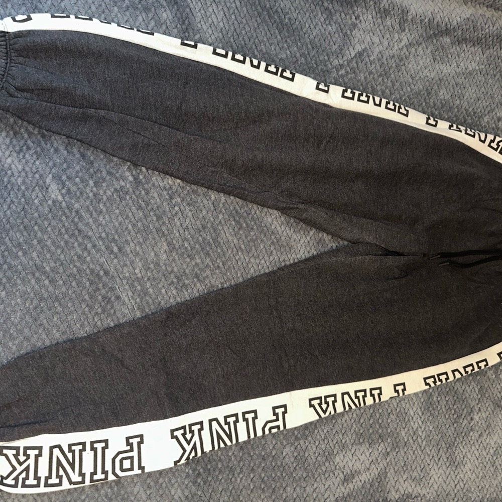 PINK Victoria's Secret Gray Track Pants with White Accents